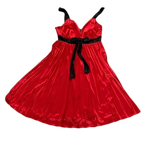 VTG Jodi Kristopher Pleated Cocktail Party Dress Sz S Red & Black 188C - Picture 3 of 7